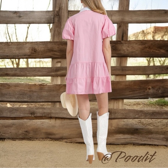 FANTASTIC FAWN pink puff sleeve patriotic dress S M L - Picture 5 of 11